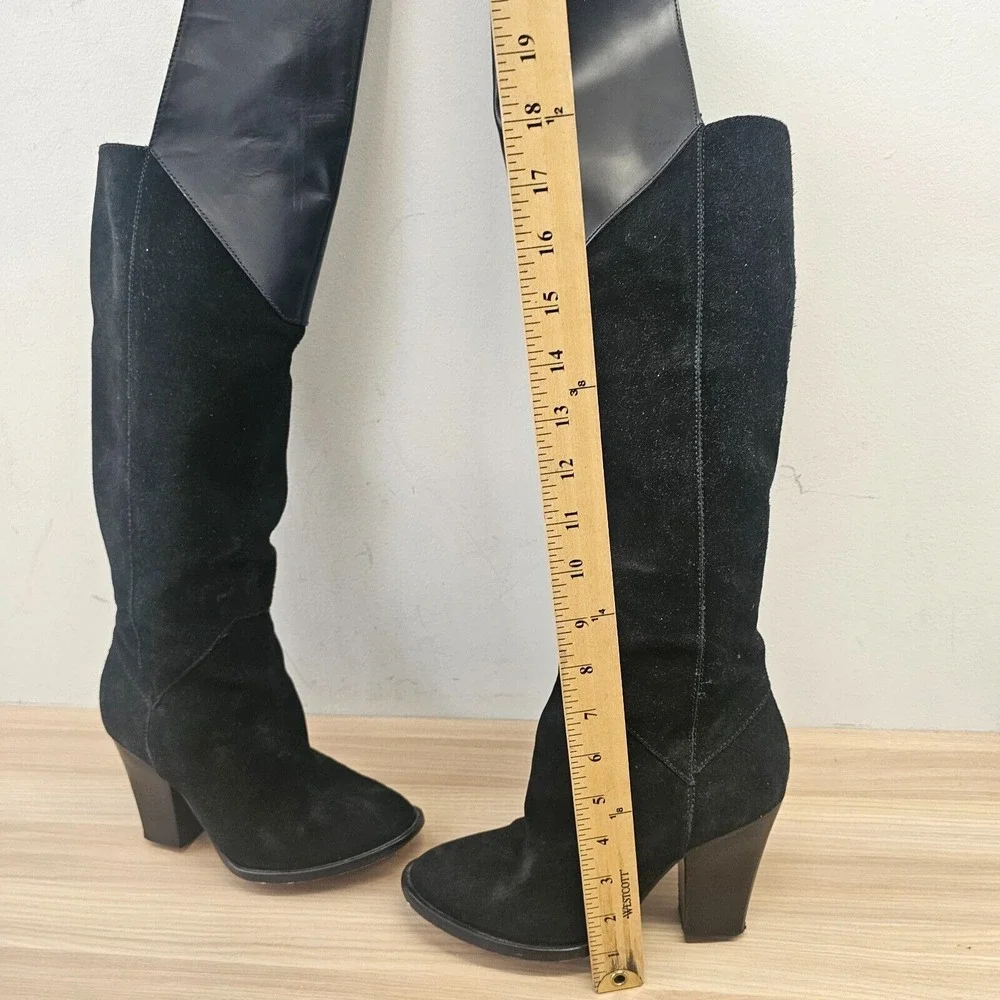 MAJE‎ Edgy Over The Knee Boots Womens 6.5 Black Suede Leather Rock Chic Giuliana